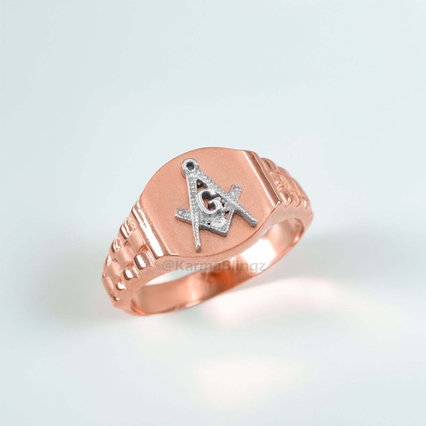 Men's Gold Masonic Watchband Ring | Freemason Symbol | 10K & 14K Gold