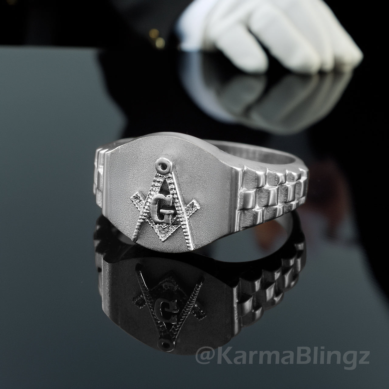 Men's Gold Masonic Watchband Ring | Freemason Symbol | 10K & 14K Gold