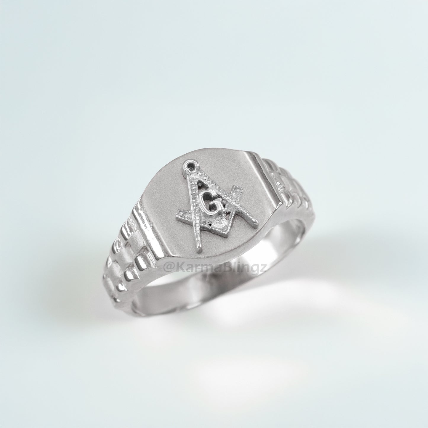 Men's Gold Masonic Watchband Ring | Freemason Symbol | 10K & 14K Gold