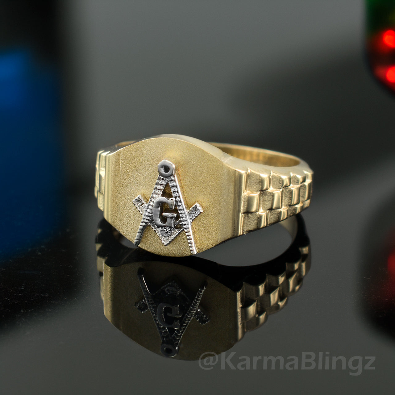 Men's Gold Masonic Watchband Ring | Freemason Symbol | 10K & 14K Gold