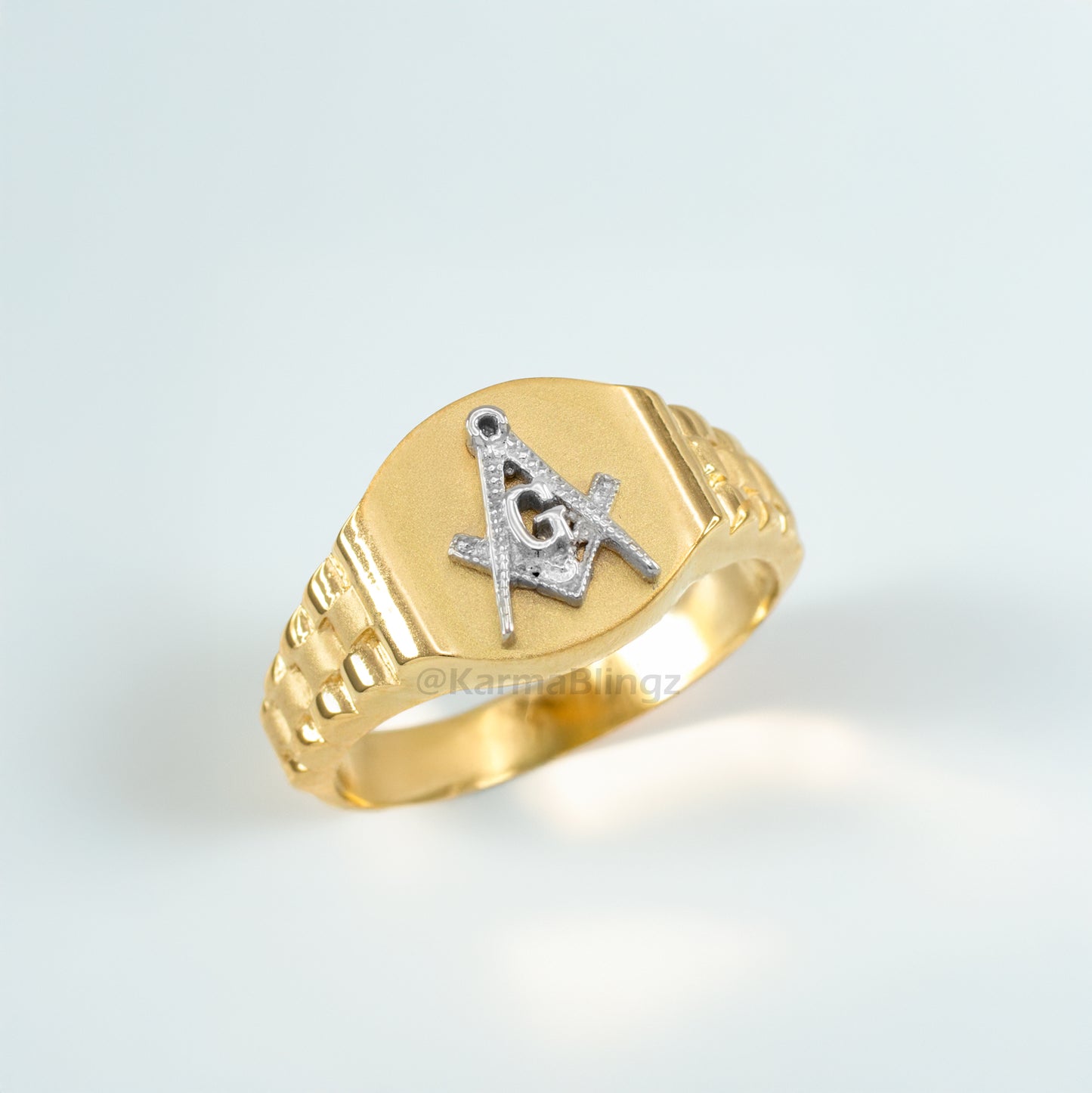 Men's Gold Masonic Watchband Ring | Freemason Symbol | 10K & 14K Gold