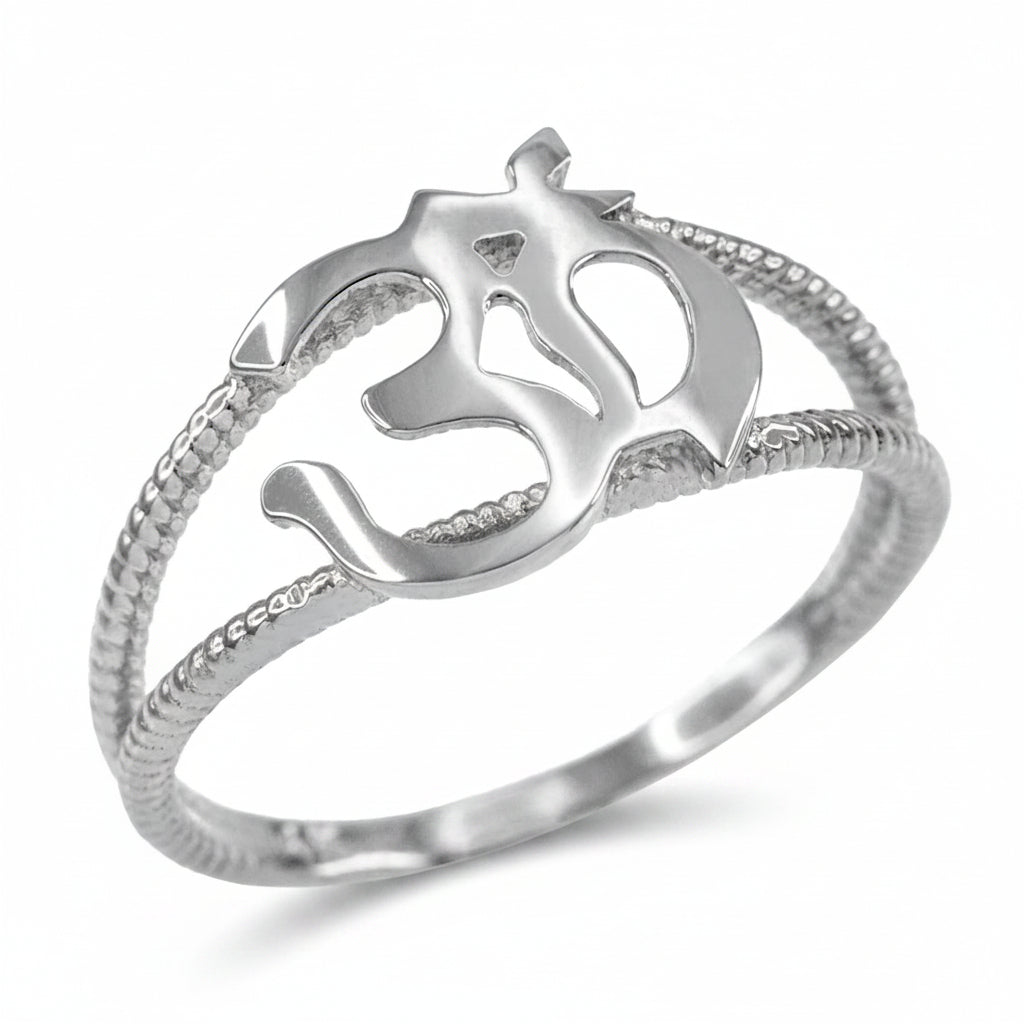 Gold Om Symbol Dainty Rope Ring For Women, 10K 14K, Yellow, White, Rose