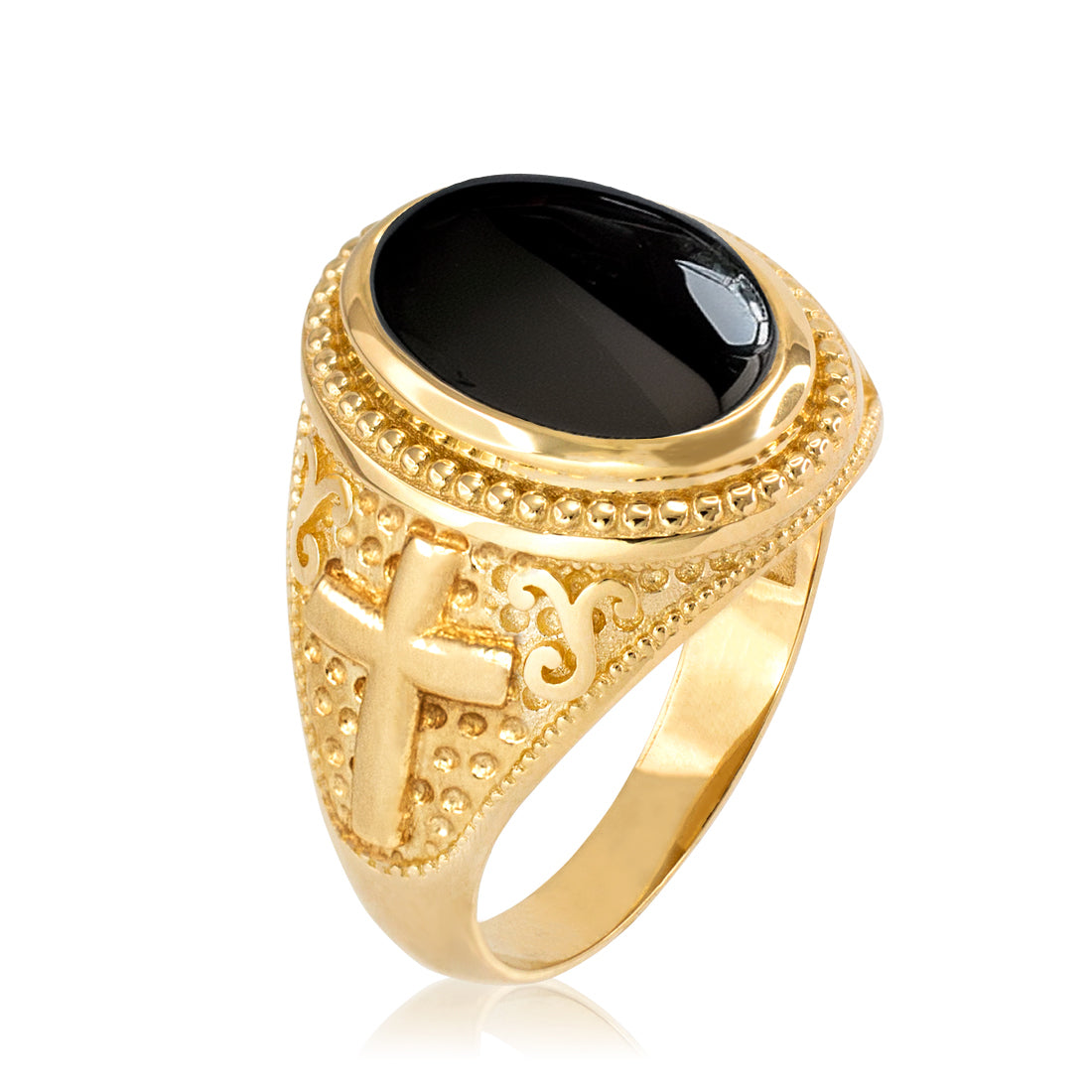 Gold Black Onyx Christian Cross Gemstone Ring