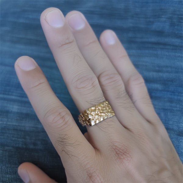 Men's Yellow Gold Rectangular Nugget Ring