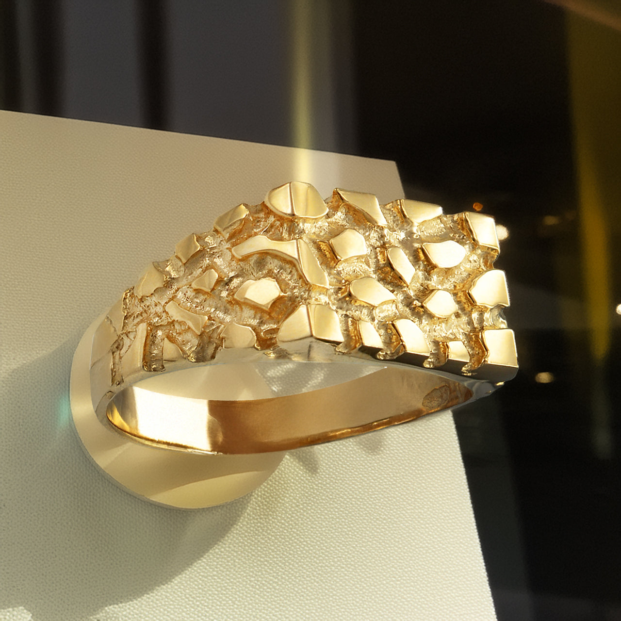 Men's Yellow Gold Rectangular Nugget Ring