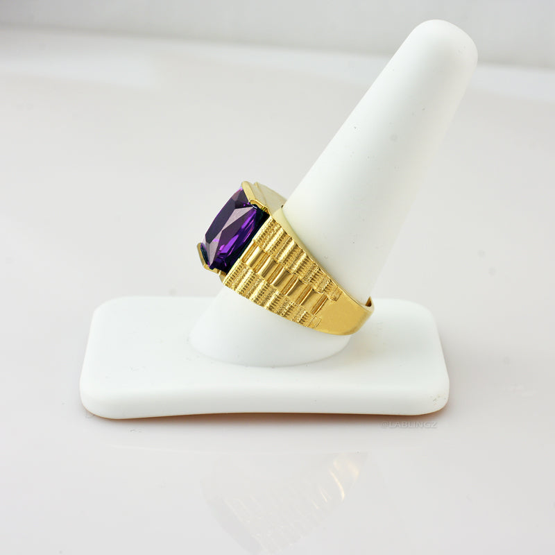 14K Yellow Gold Men's Square CZ Birthstone Ring