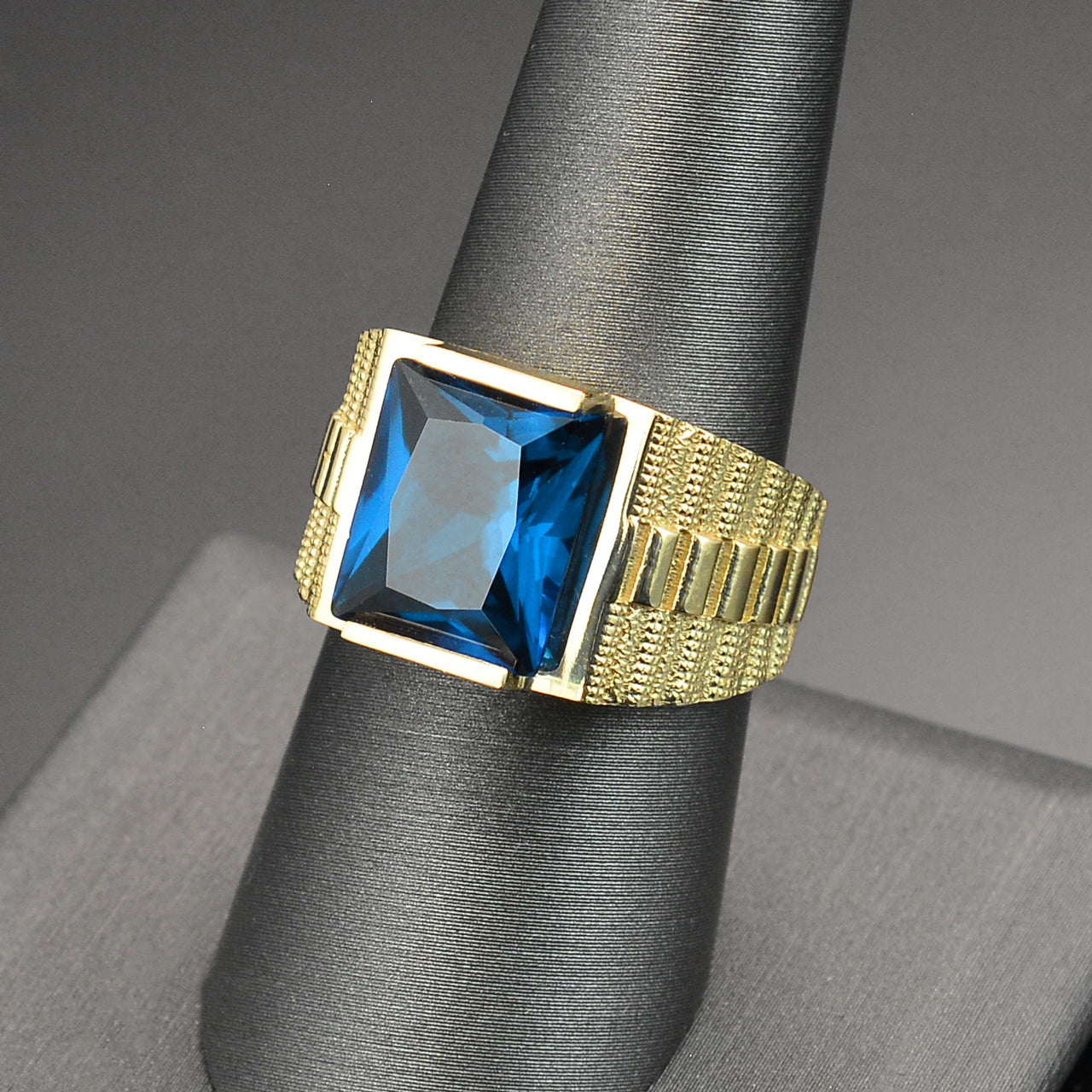10K Yellow Gold Men's Square CZ Birthstone Ring
