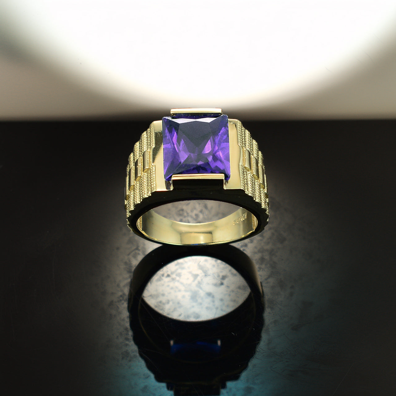 10K Yellow Gold Men's Square CZ Birthstone Ring