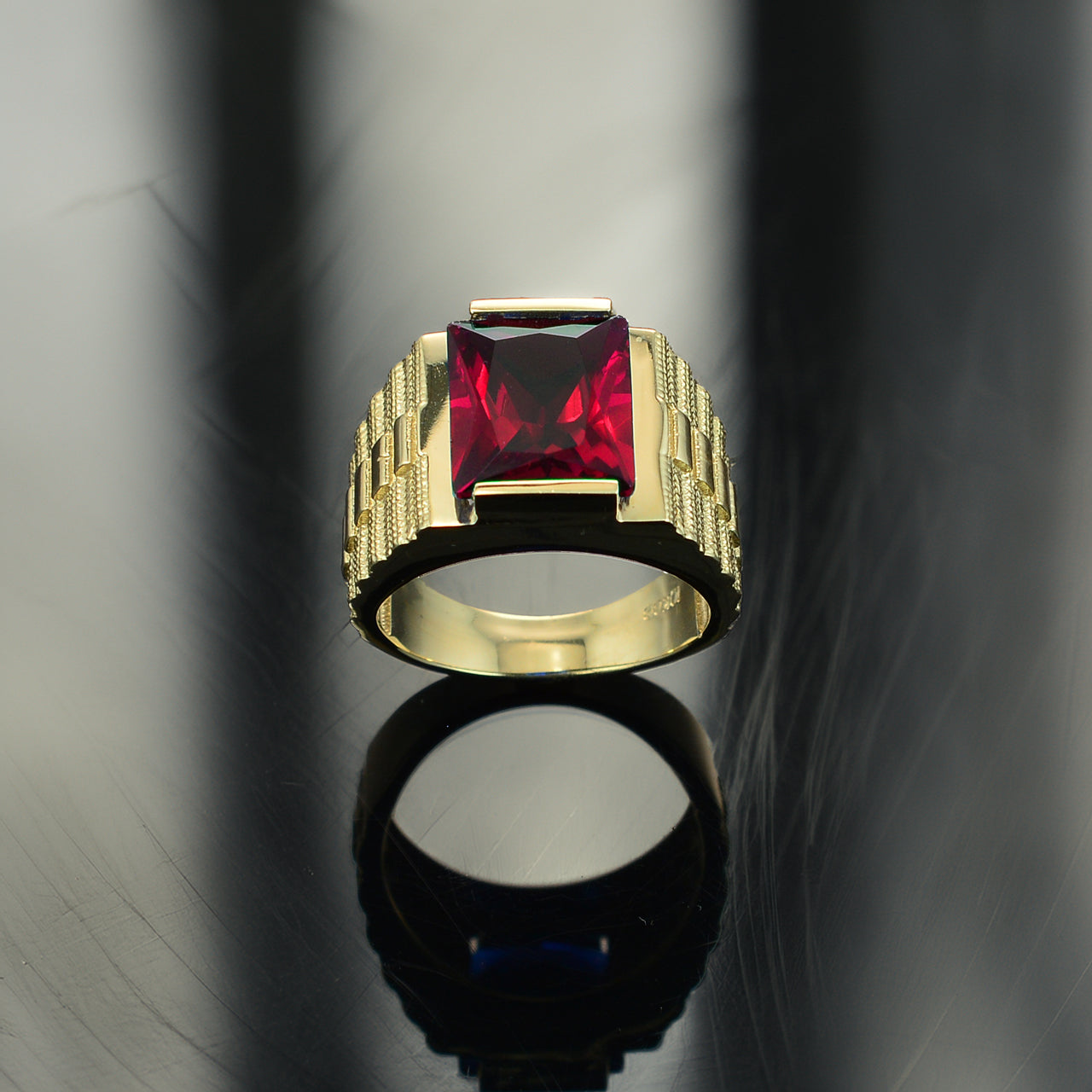 10K Yellow Gold Men's Square CZ Birthstone Ring