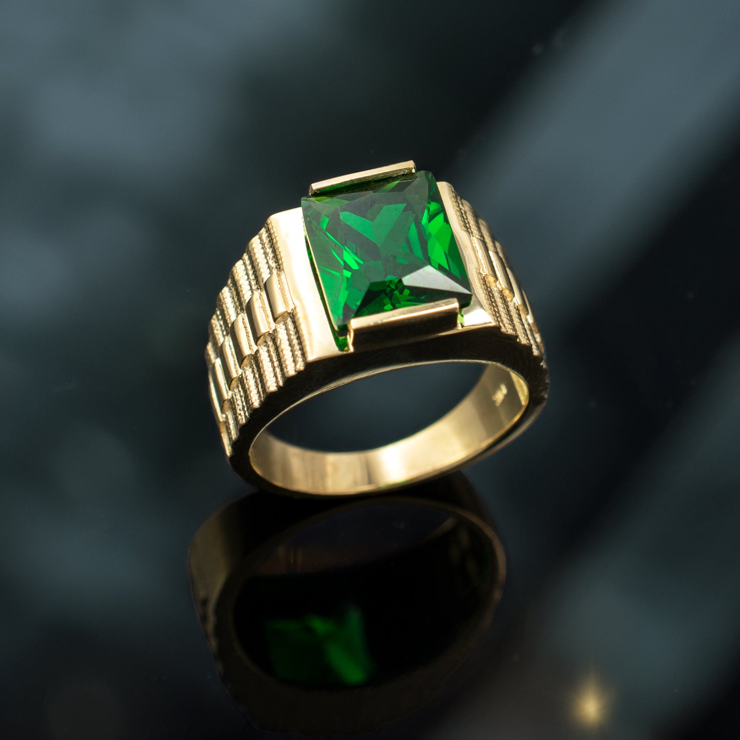 10K Yellow Gold Men's Square CZ Birthstone Ring