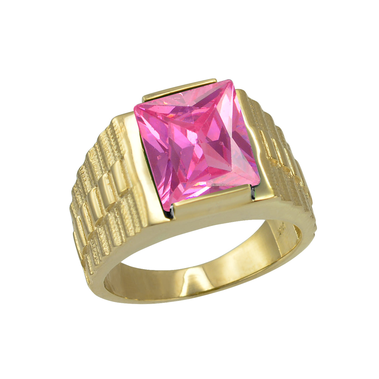 10K Yellow Gold Men's Square CZ Birthstone Ring