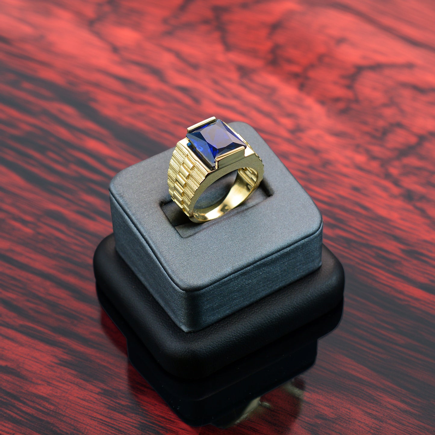 10K Yellow Gold Men's Square CZ Birthstone Ring