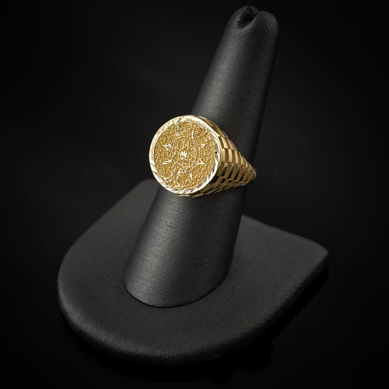 Gold Aztec Mayan Sun Calendar DC Unisex Signet Ring