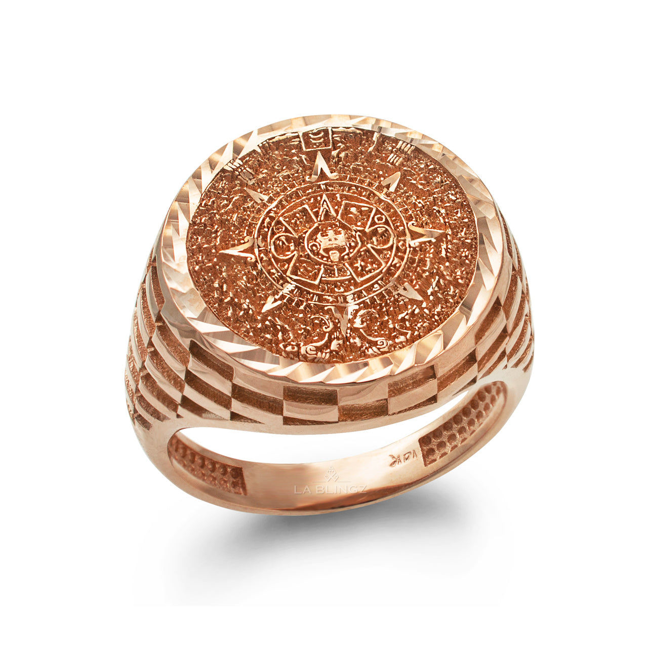 Gold Aztec Mayan Sun Calendar DC Unisex Signet Ring