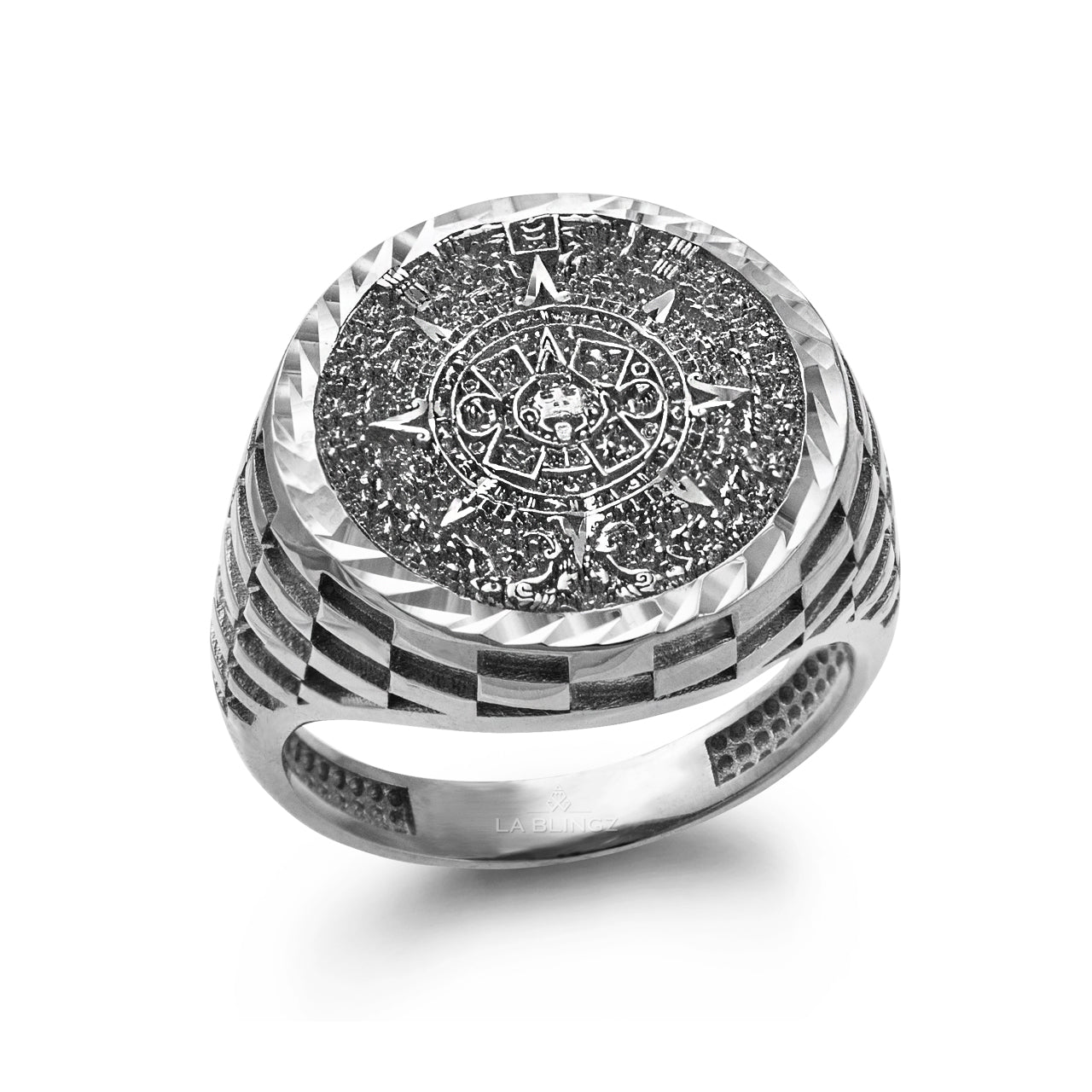 Gold Aztec Mayan Sun Calendar DC Unisex Signet Ring
