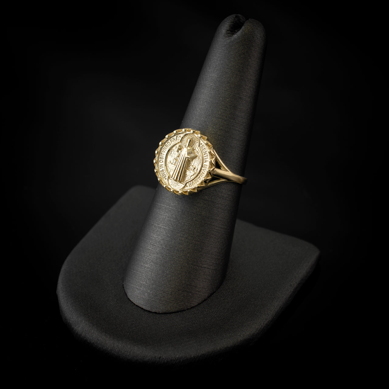 Solid Gold St. Benedict Coin Medallion Ring for Women
