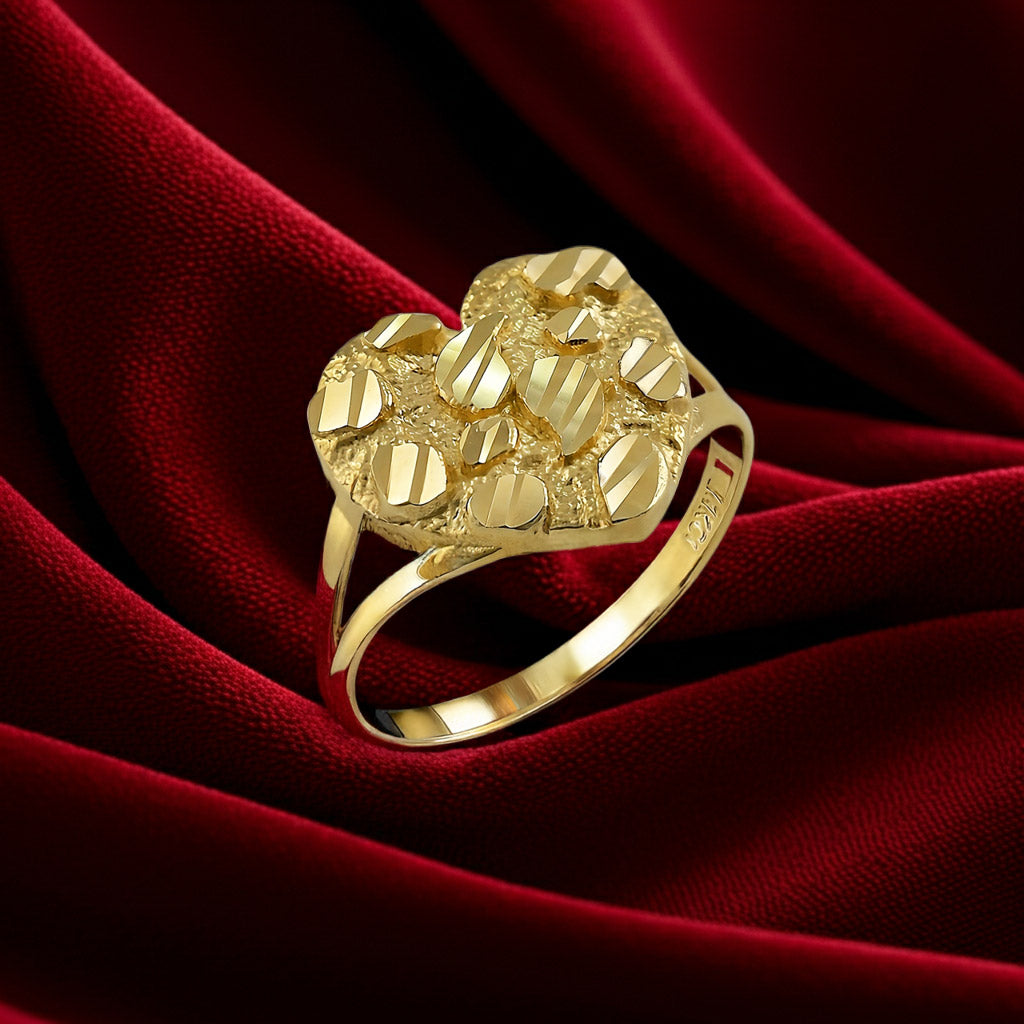 Sparkle Cut Gold Nugget Heart Ring in 10K or 14K Yellow Gold