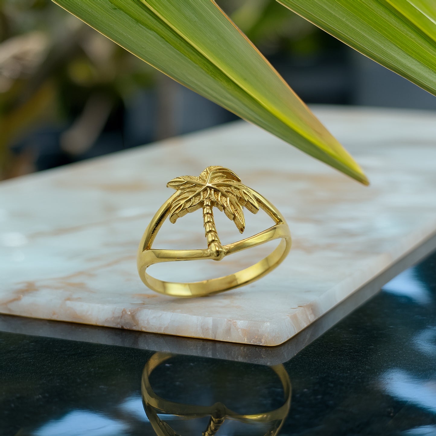 Gold Single Palm Tree Ring for Women | Yellow, White, Rose Gold, 10K & 14K