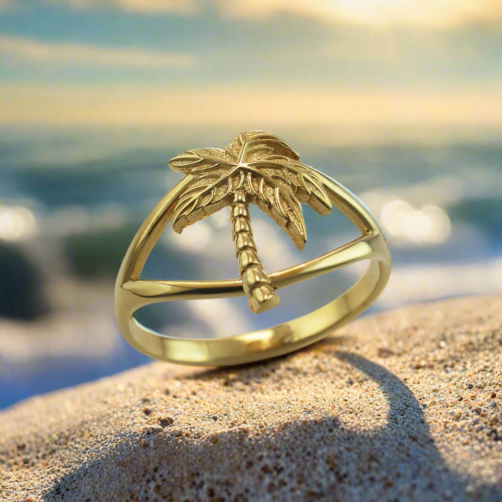 Gold Single Palm Tree Ring for Women | Yellow, White, Rose Gold, 10K & 14K