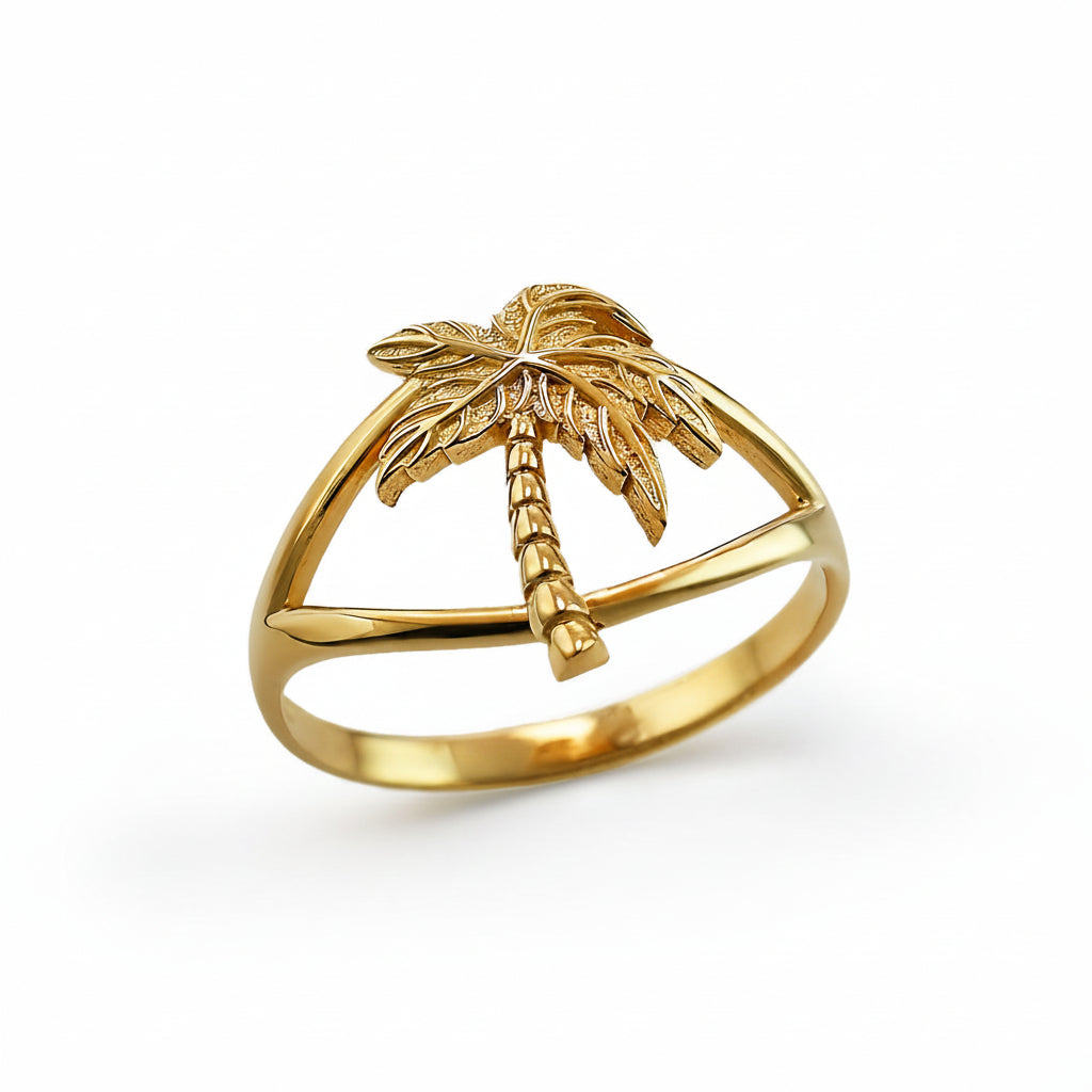 Gold Single Palm Tree Ring for Women | Yellow, White, Rose Gold, 10K & 14K