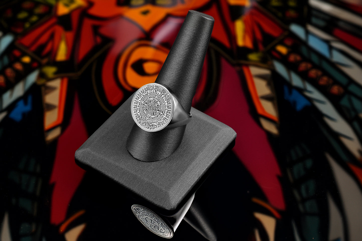 Gold Aztec Mayan Sun Calendar Men's DC Statement Ring