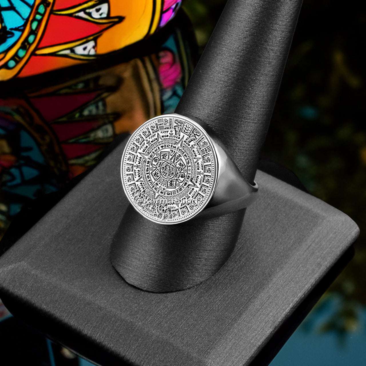 Gold Aztec Mayan Sun Calendar Men's DC Statement Ring