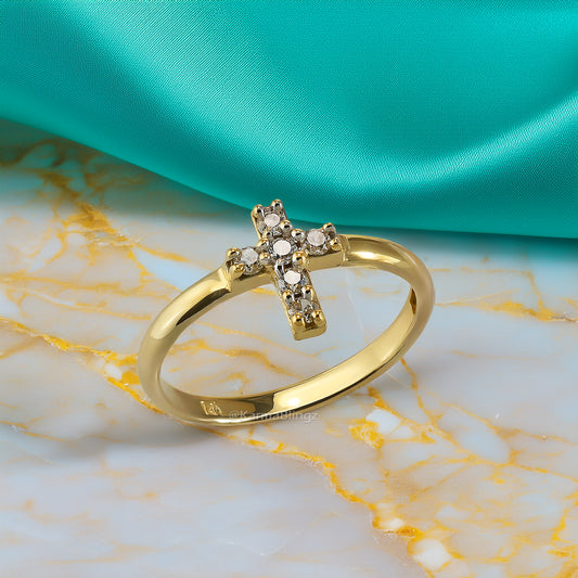 Elegant Minimalist Diamond Cross Gold Ring for Women 14K Yellow, White, or Rose Gold