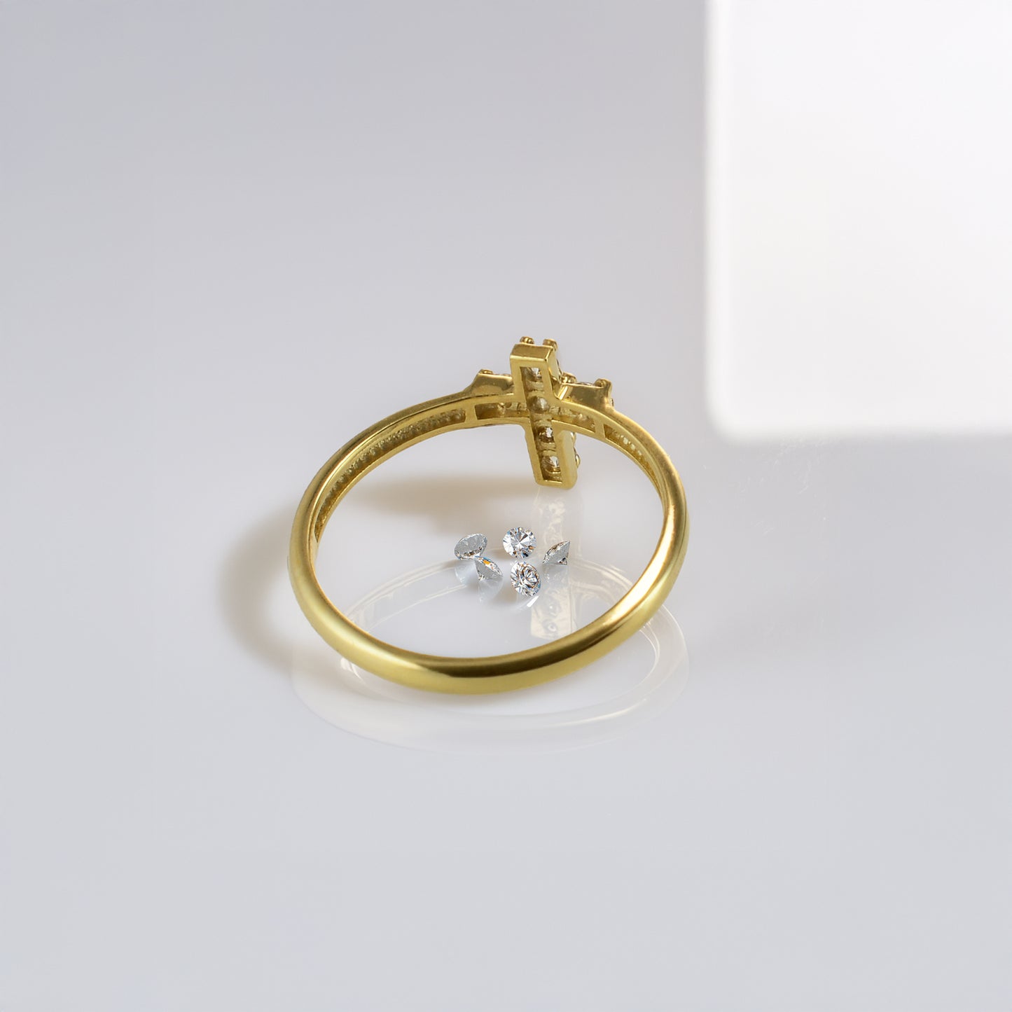 Elegant Minimalist Diamond Cross Gold Ring for Women – 14K Yellow, White, or Rose Gold