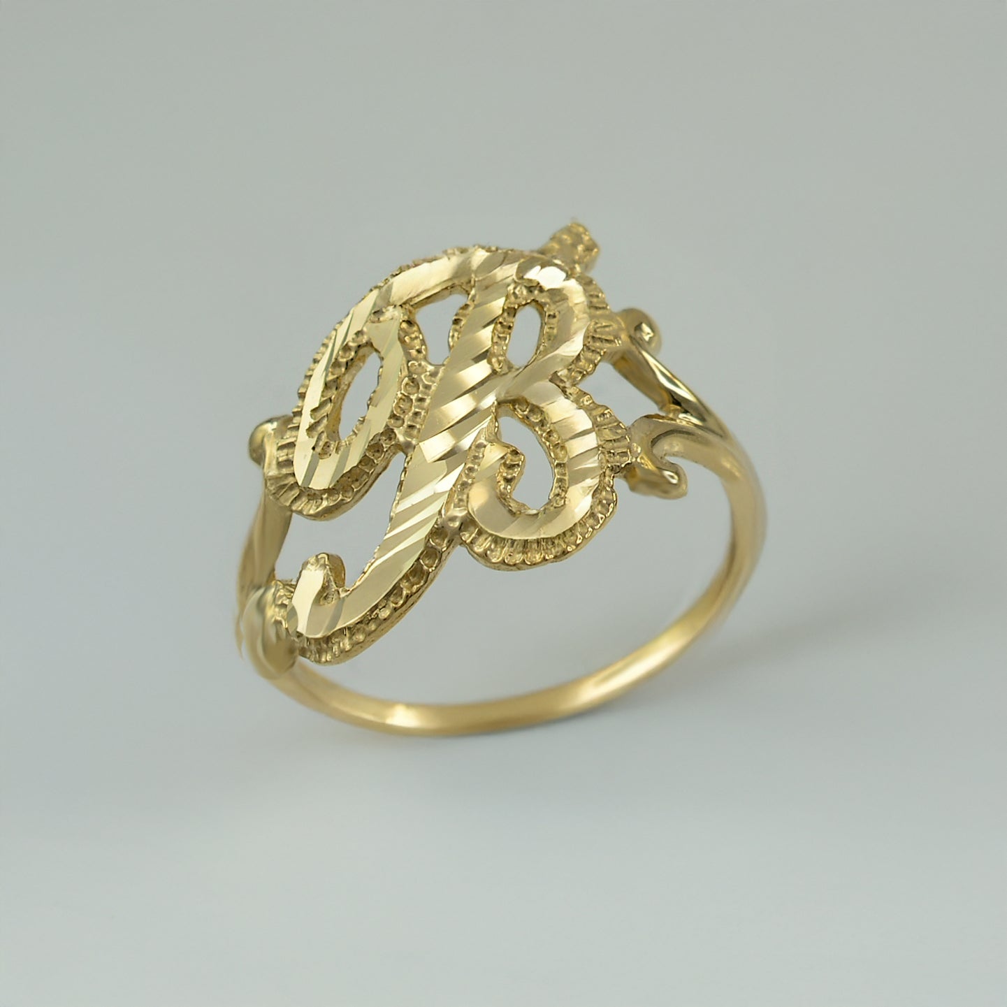 10K Yellow Gold Sparkle-Cut Letter Initial Script Ring