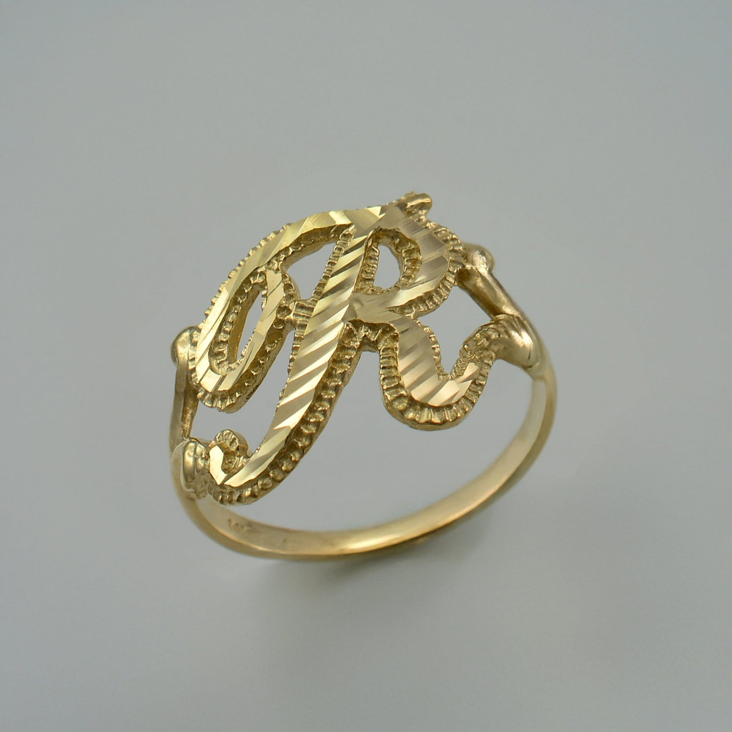 10K Yellow Gold Sparkle-Cut Letter Initial Script Ring