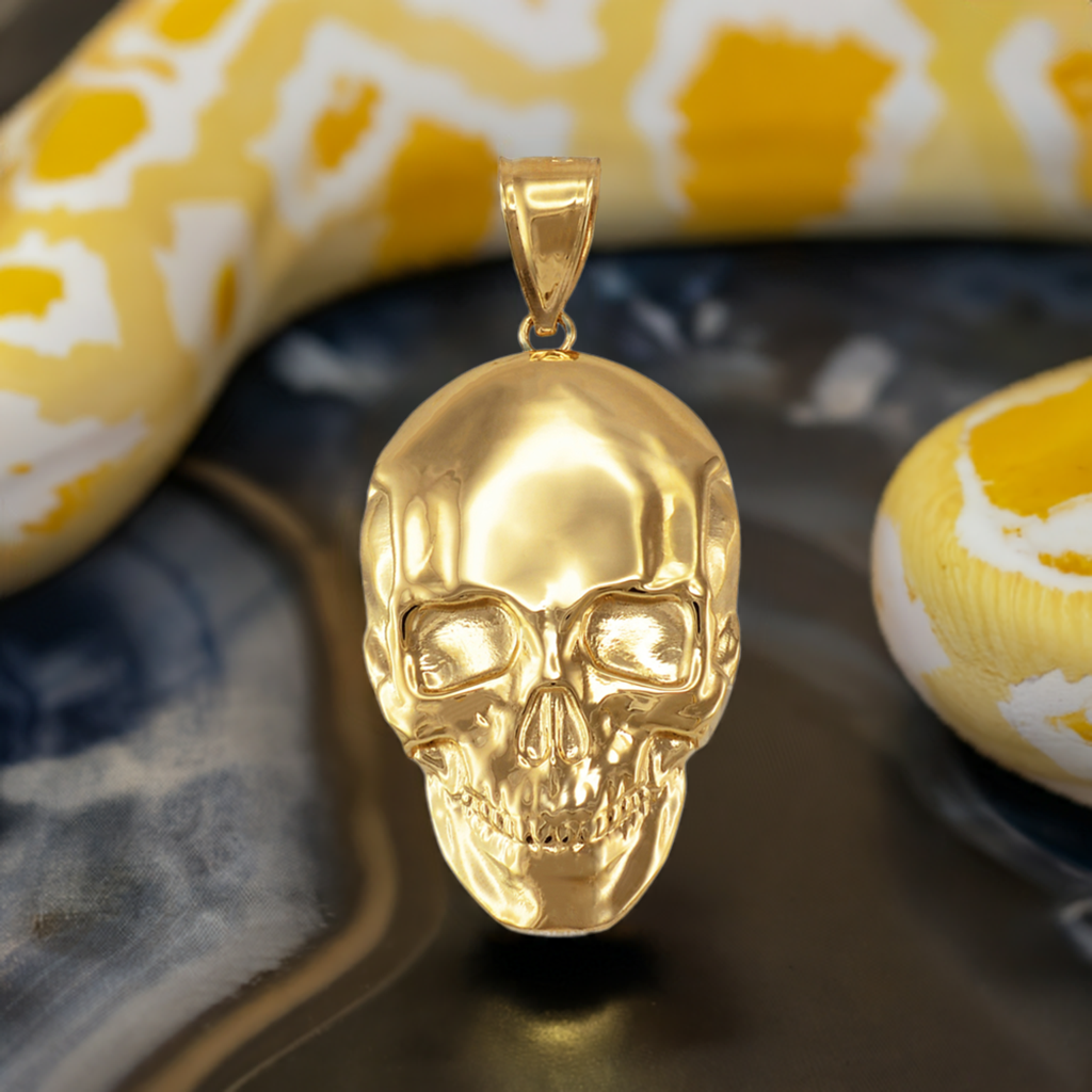 Polished Gold Skull Head Pendant (yellow, white, rose gold, 10K, 14K)