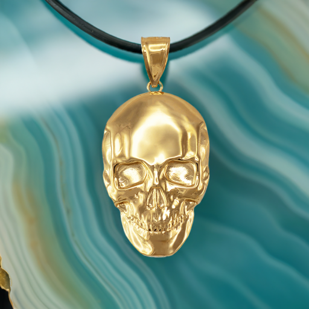 Polished Gold Skull Head Pendant (yellow, white, rose gold, 10K, 14K)