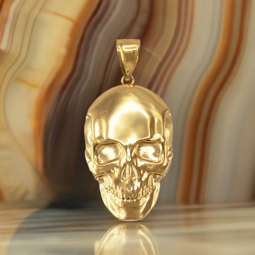 Polished Gold Skull Head Pendant (yellow, white, rose gold, 10K, 14K)