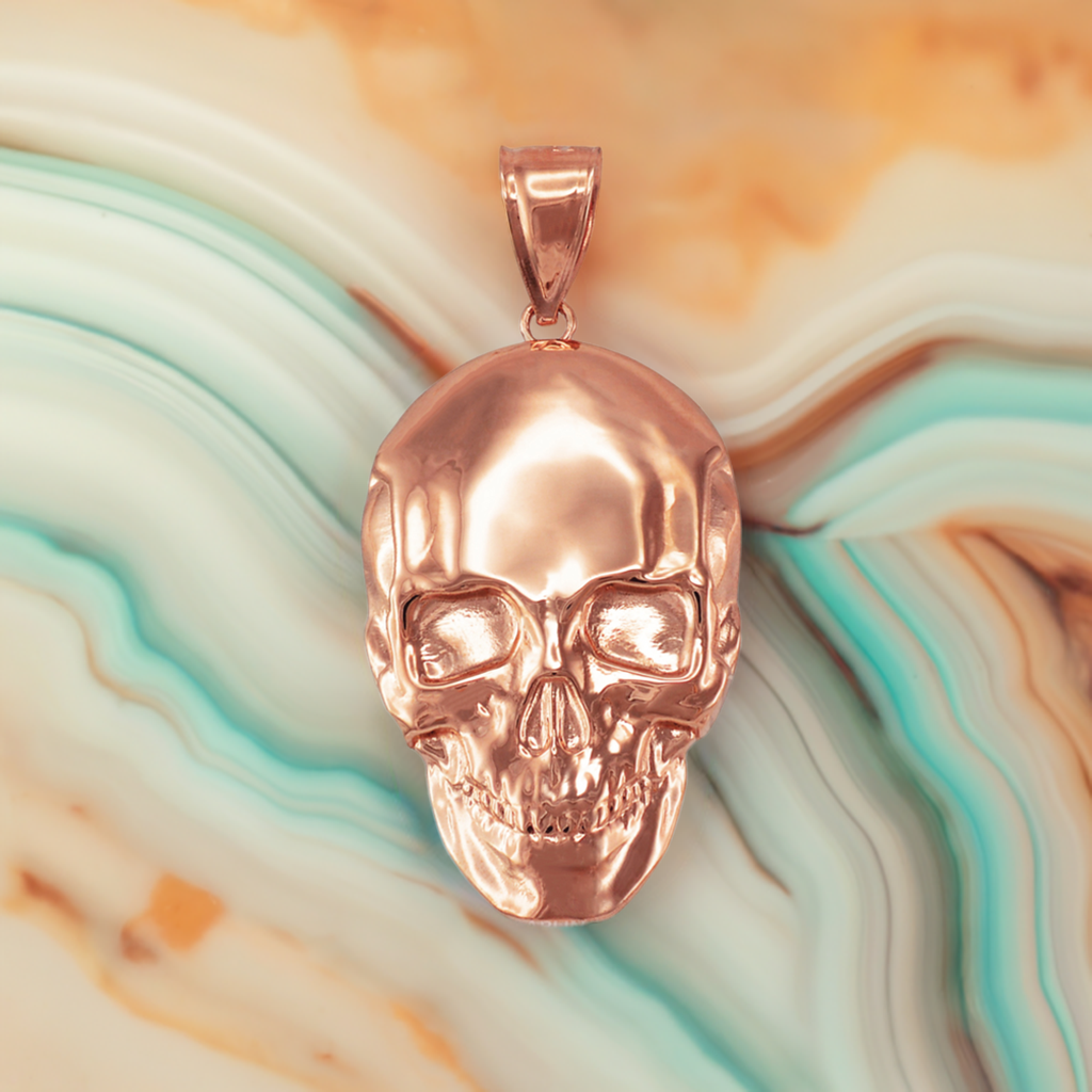 Polished Gold Skull Head Pendant (yellow, white, rose gold, 10K, 14K)