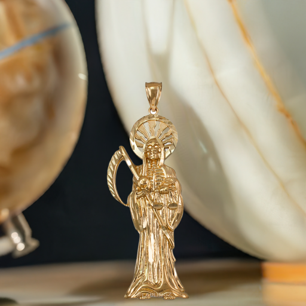 Gold Santa Muerte DC Pendant (yellow, white, rose gold, 10k, 14k)