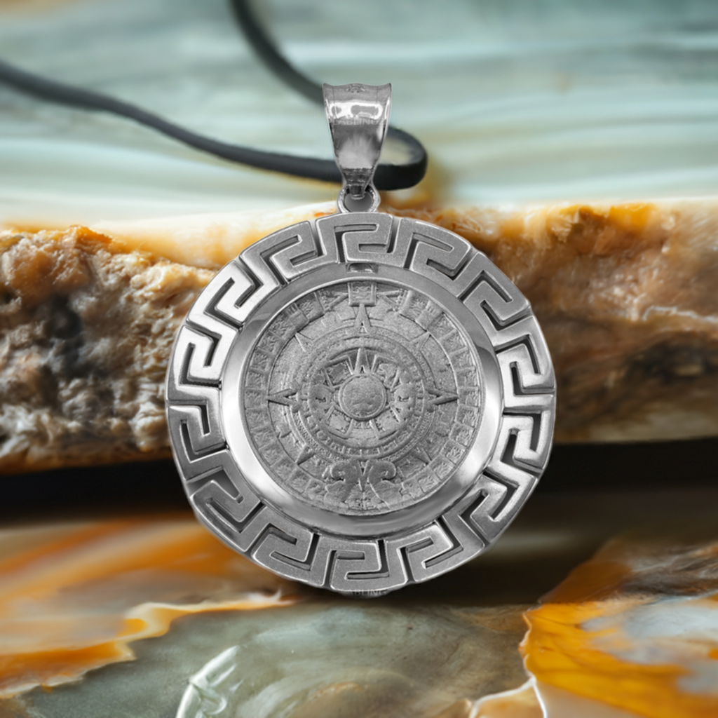 Sterling Silver Aztec Mayan Sun Stone Calendar Pendant – Ancient Symbol Jewelry