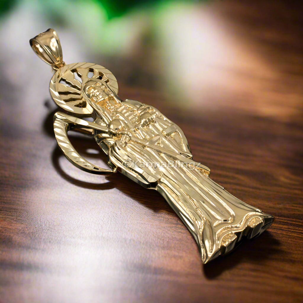Gold Santa Muerte DC Pendant (yellow, white, rose gold, 10k, 14k)