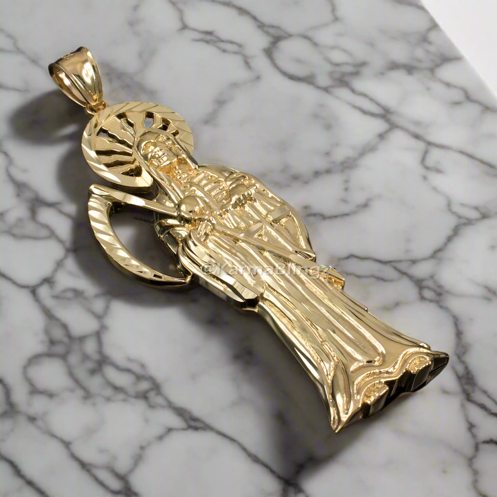 Gold Santa Muerte DC Pendant (yellow, white, rose gold, 10k, 14k)