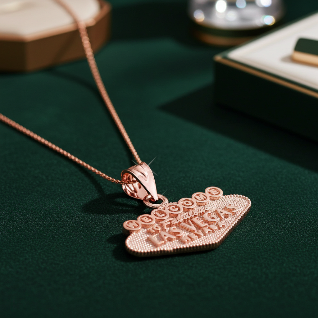 Gold Las Vegas Charm Necklace (yellow, white, rose gold, 10k, 14k)