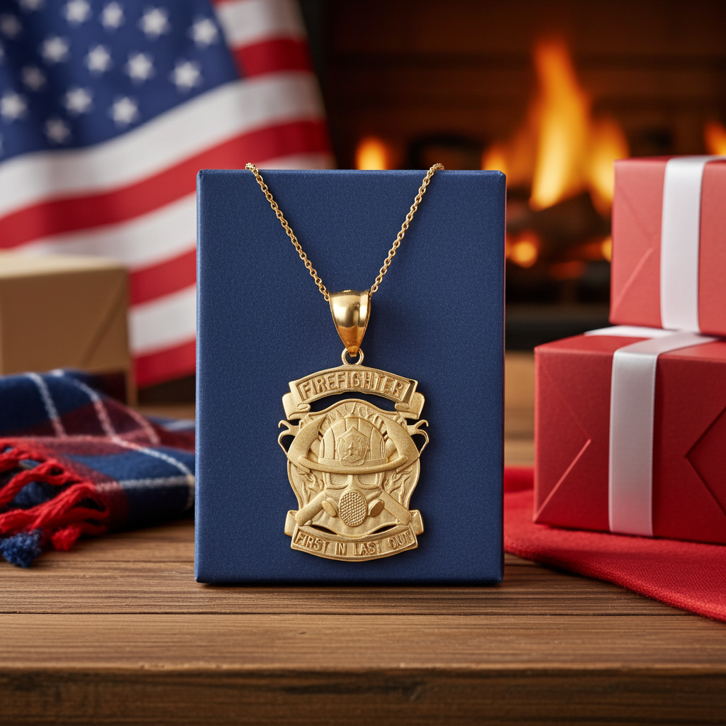 Satin Gold Firefighter Pendant Necklace (14K, 10K, yellow, white, rose gold)