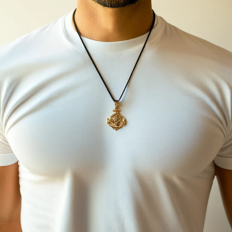 Gold Nautical Marine Anchor Pendant Necklace (yellow, white, rose gold, 10K, 14K)