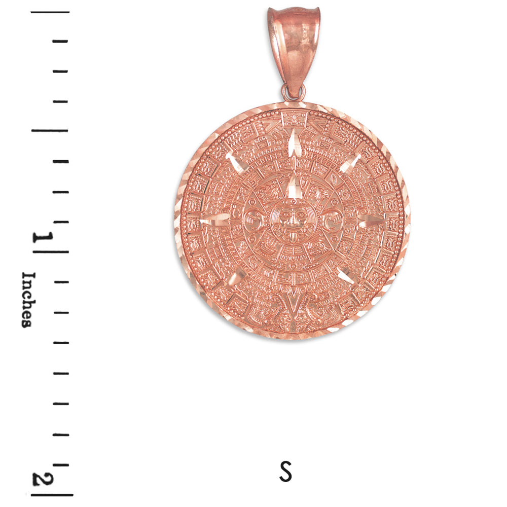 10K Gold Aztec Mayan Sun Calendar Pendant Necklace (yellow, white, rose gold) Karma Blingz