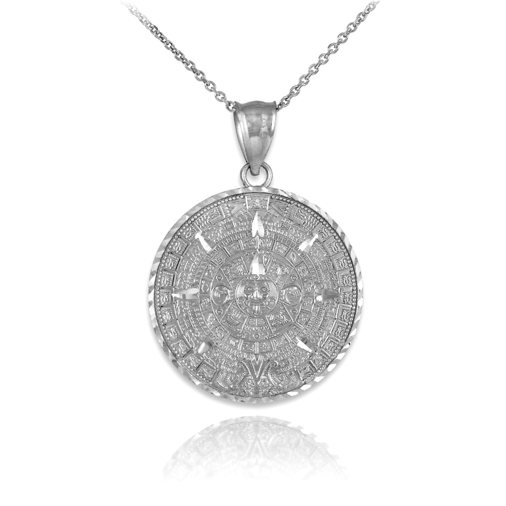 10K Gold Aztec Mayan Sun Calendar Pendant Necklace (yellow, white, rose gold) Karma Blingz