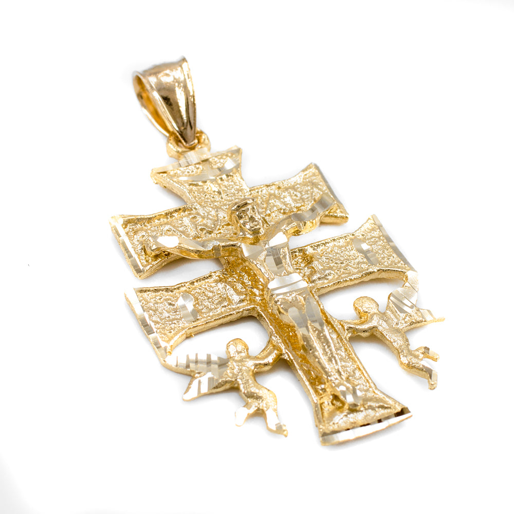 Solid Gold Caravaca Crucifix Double Cross Pendant (yellow, white, rose gold, 10k, 14k) Karma Blingz