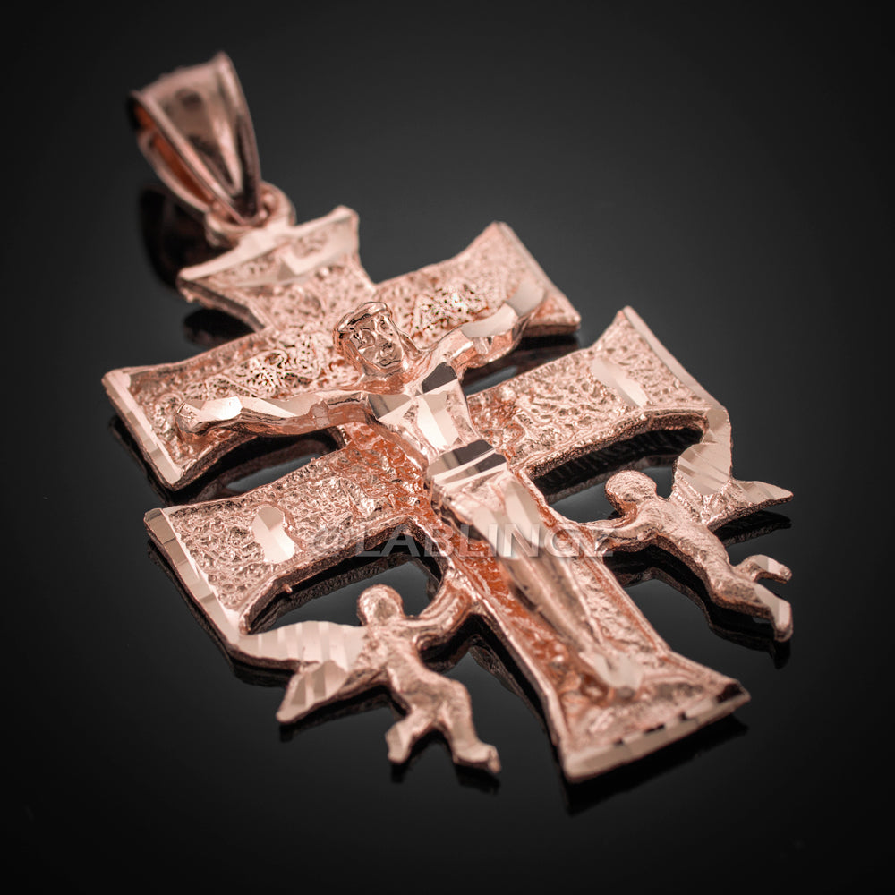 Solid Gold Caravaca Crucifix Double Cross Pendant (yellow, white, rose gold, 10k, 14k) Karma Blingz