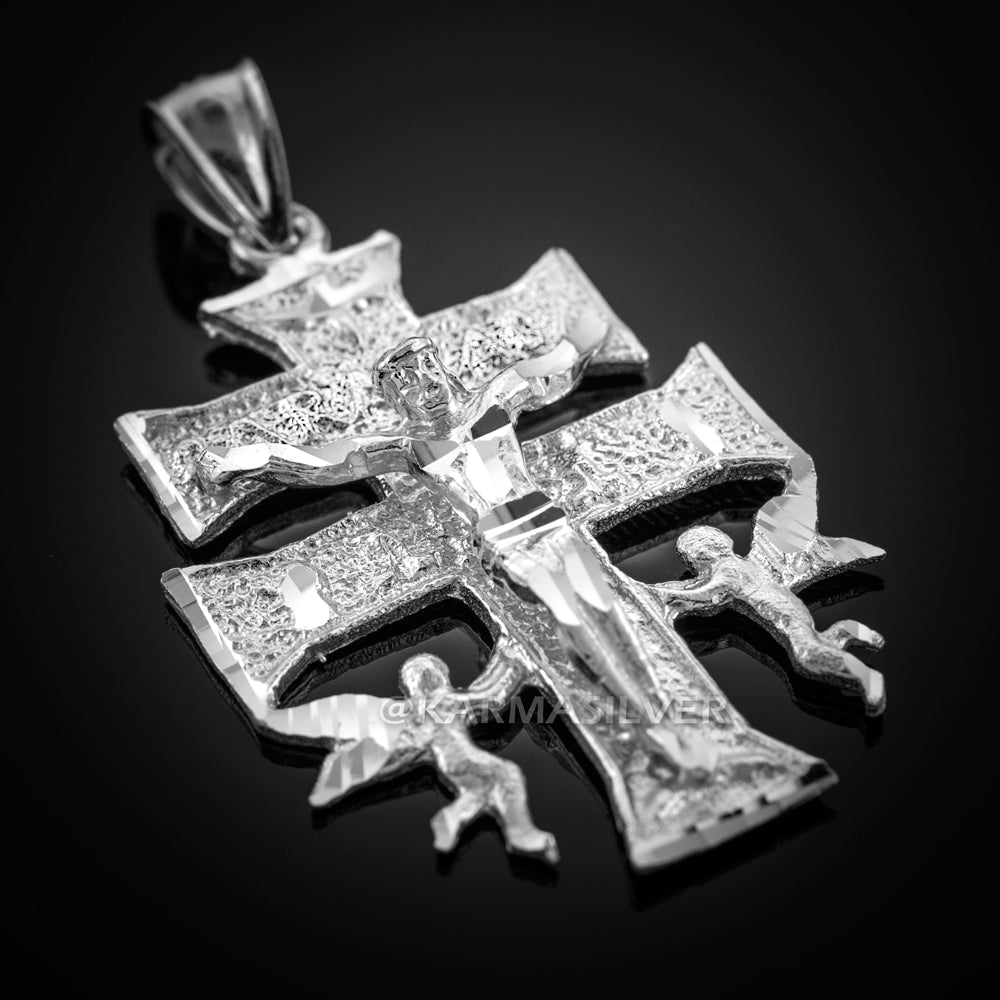 Solid Gold Caravaca Crucifix Double Cross Pendant (yellow, white, rose gold, 10k, 14k) Karma Blingz