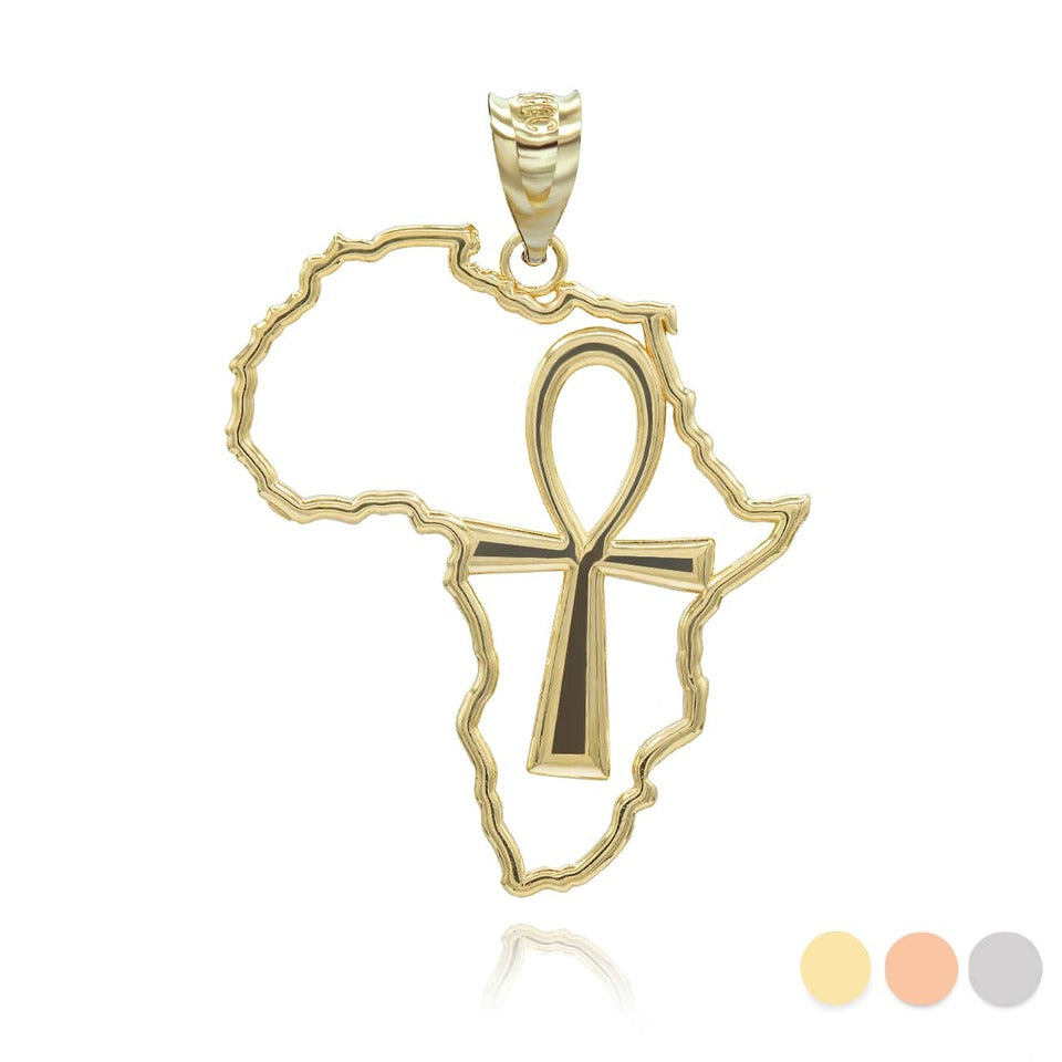 Polished Gold Africa Map Egyptian Ankh Openwork Pendant Necklace Karma Blingz