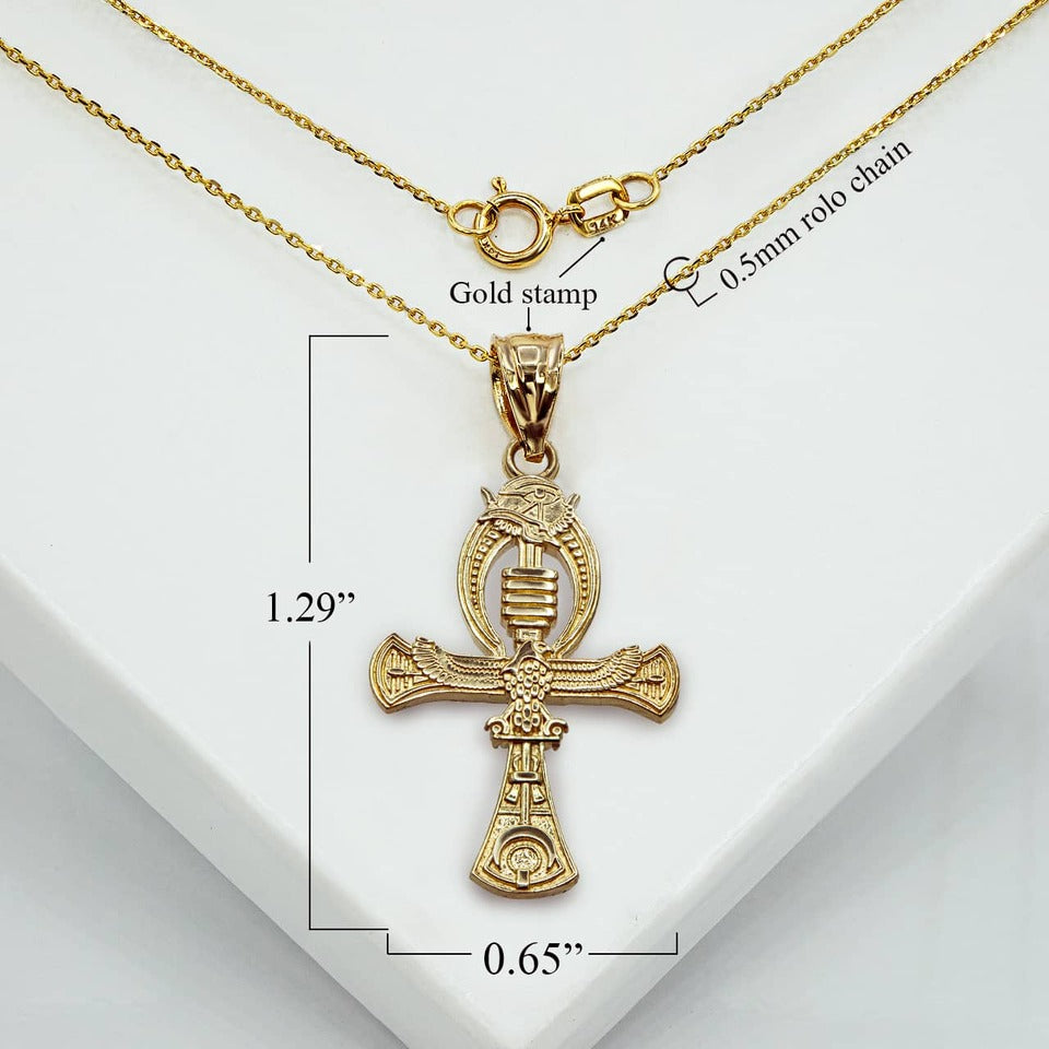 Gold Egyptian Symbols Ankh, Pilar Djed, Eye Of Ra Charm Necklace Karma Blingz