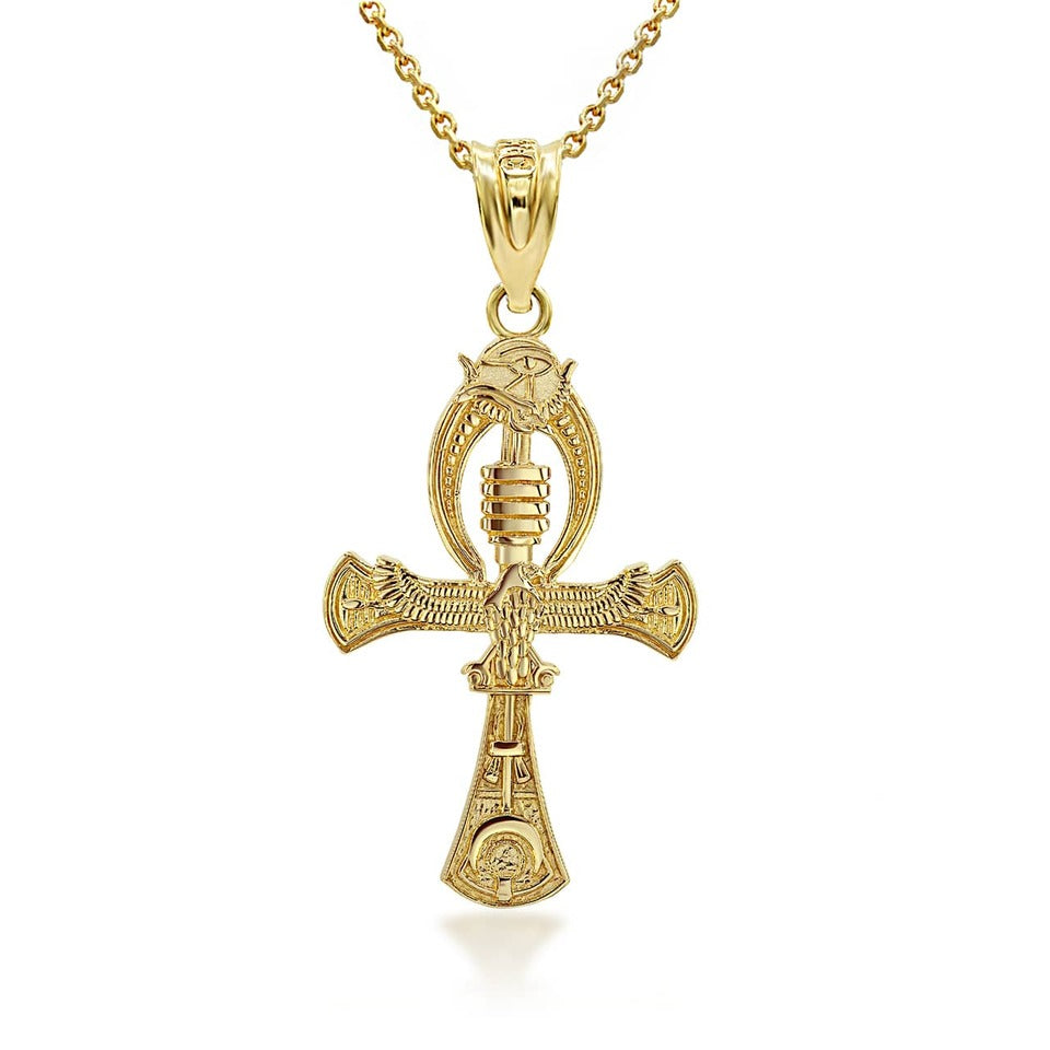 Gold Egyptian Symbols Ankh, Pilar Djed, Eye Of Ra Charm Necklace Karma Blingz