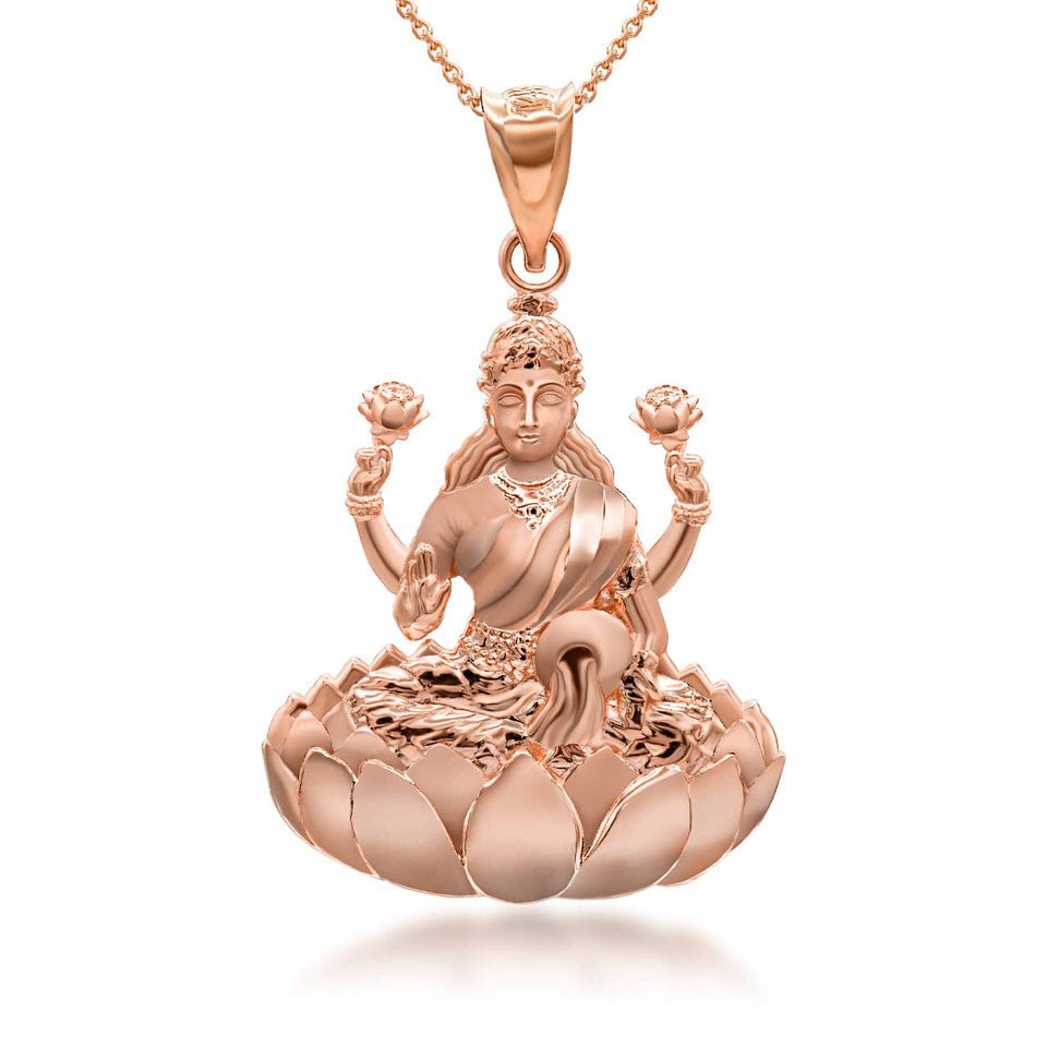 Gold Hindu Goddess Lakshmi (Luxmi) Pendant Necklace Karma Blingz